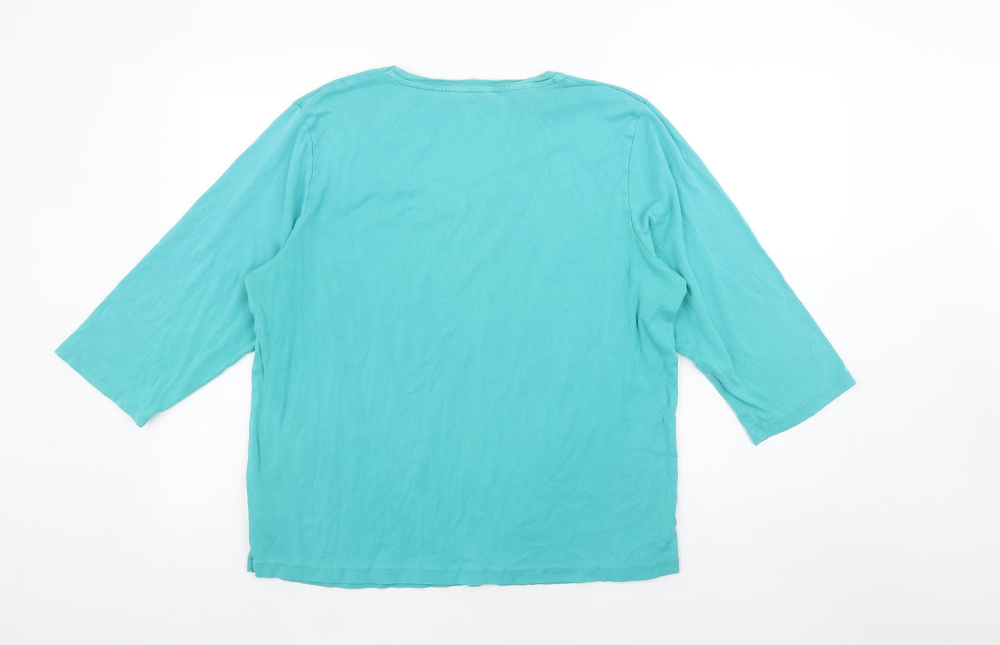 Cotton Traders Women’s Green V-Neck 3/4 Sleeve Cotton T-Shirt Size 22