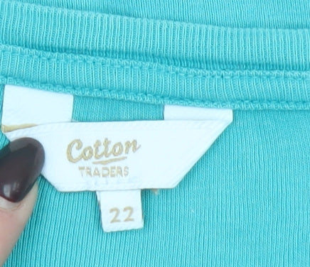Cotton Traders Women’s Green V-Neck 3/4 Sleeve Cotton T-Shirt Size 22