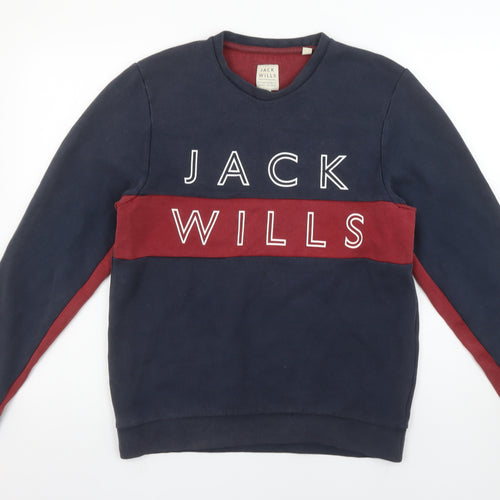 Jack Wills Men's Blue Red Logo Crew Neck Sweatshirt Size M