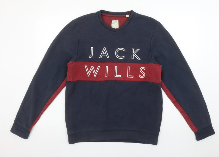 Jack Wills Men's Blue Red Logo Crew Neck Sweatshirt Size M