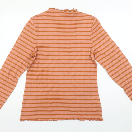 Next Womens Orange Striped Long Sleeve Mock Neck Cotton Blend T-Shirt Size 16
