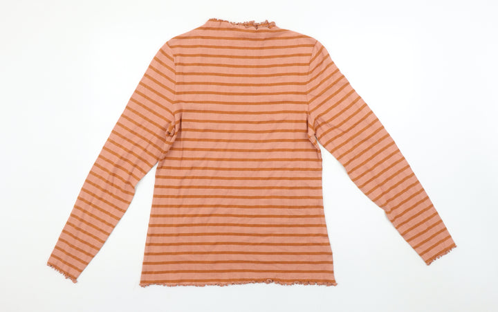 Next Womens Orange Striped Long Sleeve Mock Neck Cotton Blend T-Shirt Size 16