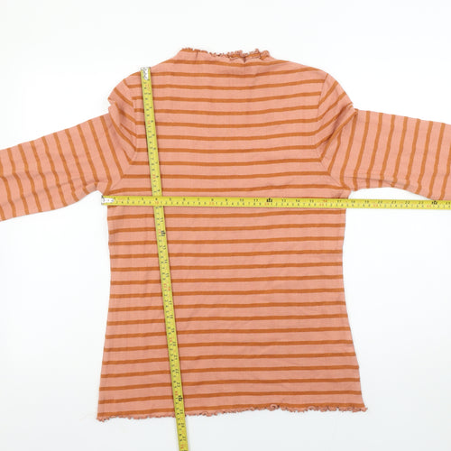Next Womens Orange Striped Long Sleeve Mock Neck Cotton Blend T-Shirt Size 16