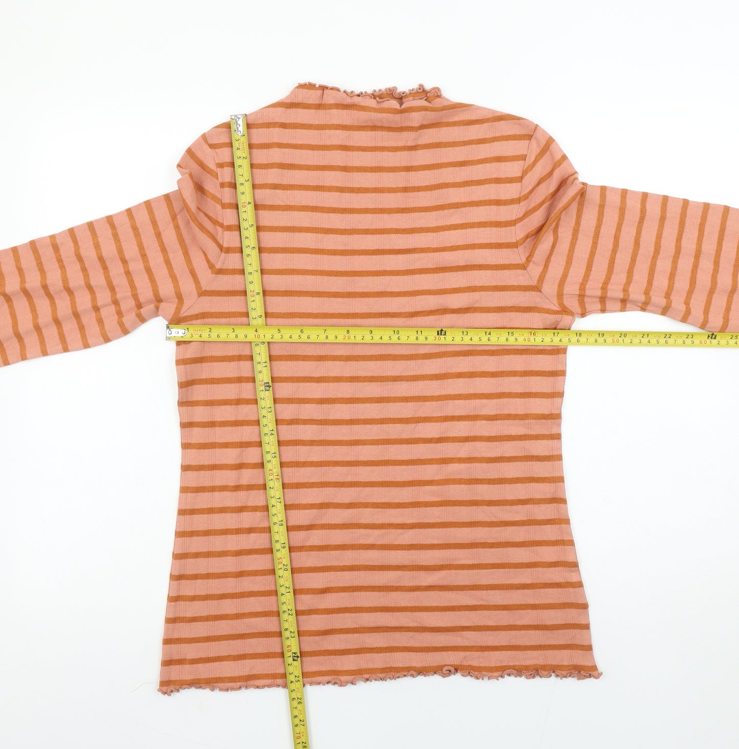 Next Womens Orange Striped Long Sleeve Mock Neck Cotton Blend T-Shirt Size 16