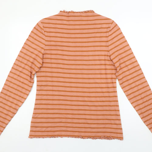 Next Womens Orange Striped Long Sleeve Mock Neck Cotton Blend T-Shirt Size 16