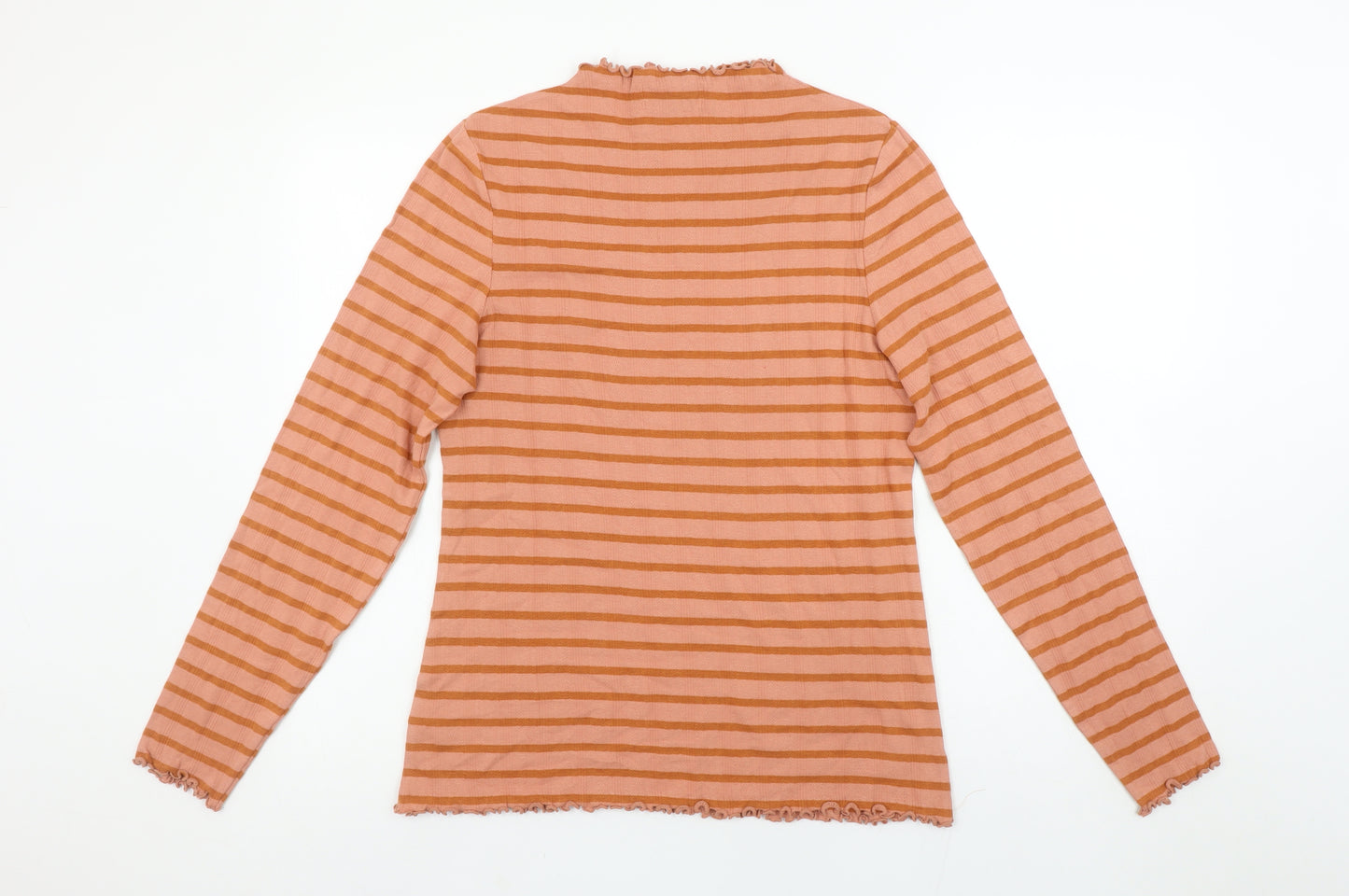 Next Womens Orange Striped Long Sleeve Mock Neck Cotton Blend T-Shirt Size 16