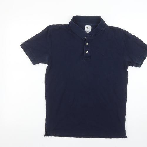 Zara Men’s Blue Slim Fit Pima Cotton Blend Polo Shirt Size S