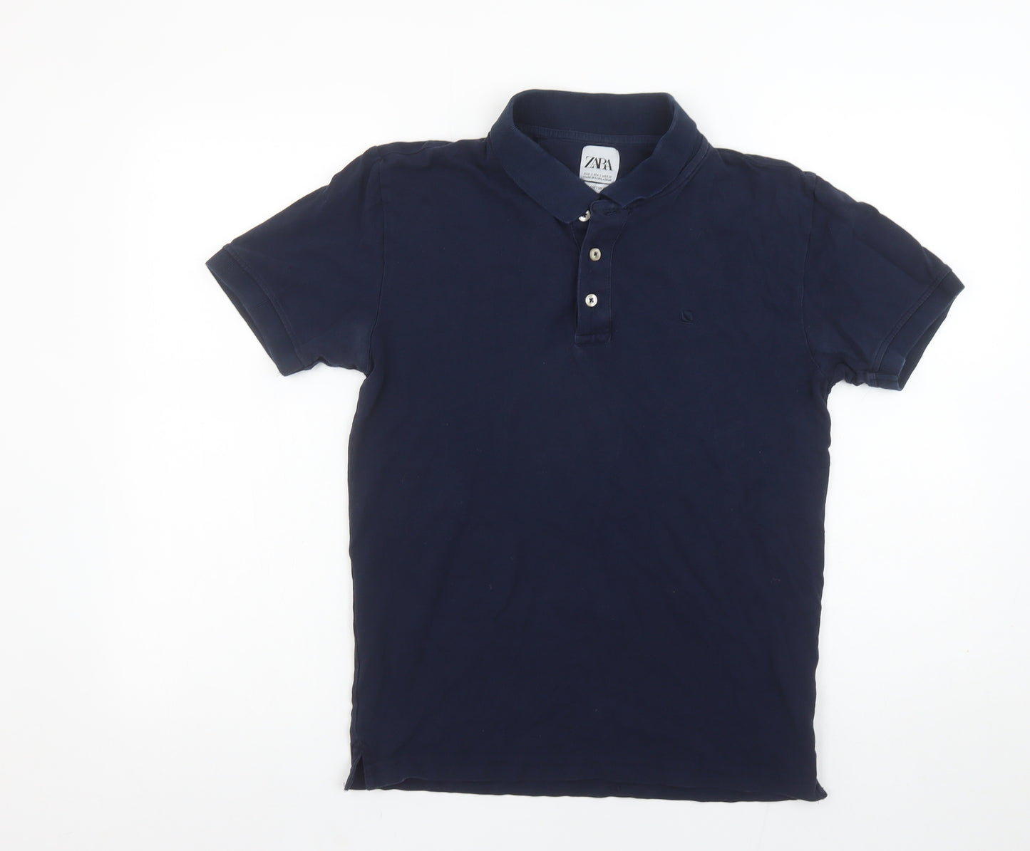 Zara Men’s Blue Slim Fit Pima Cotton Blend Polo Shirt Size S