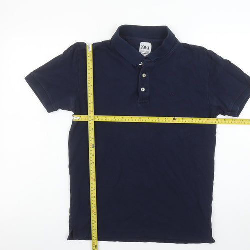 Zara Men’s Blue Slim Fit Pima Cotton Blend Polo Shirt Size S