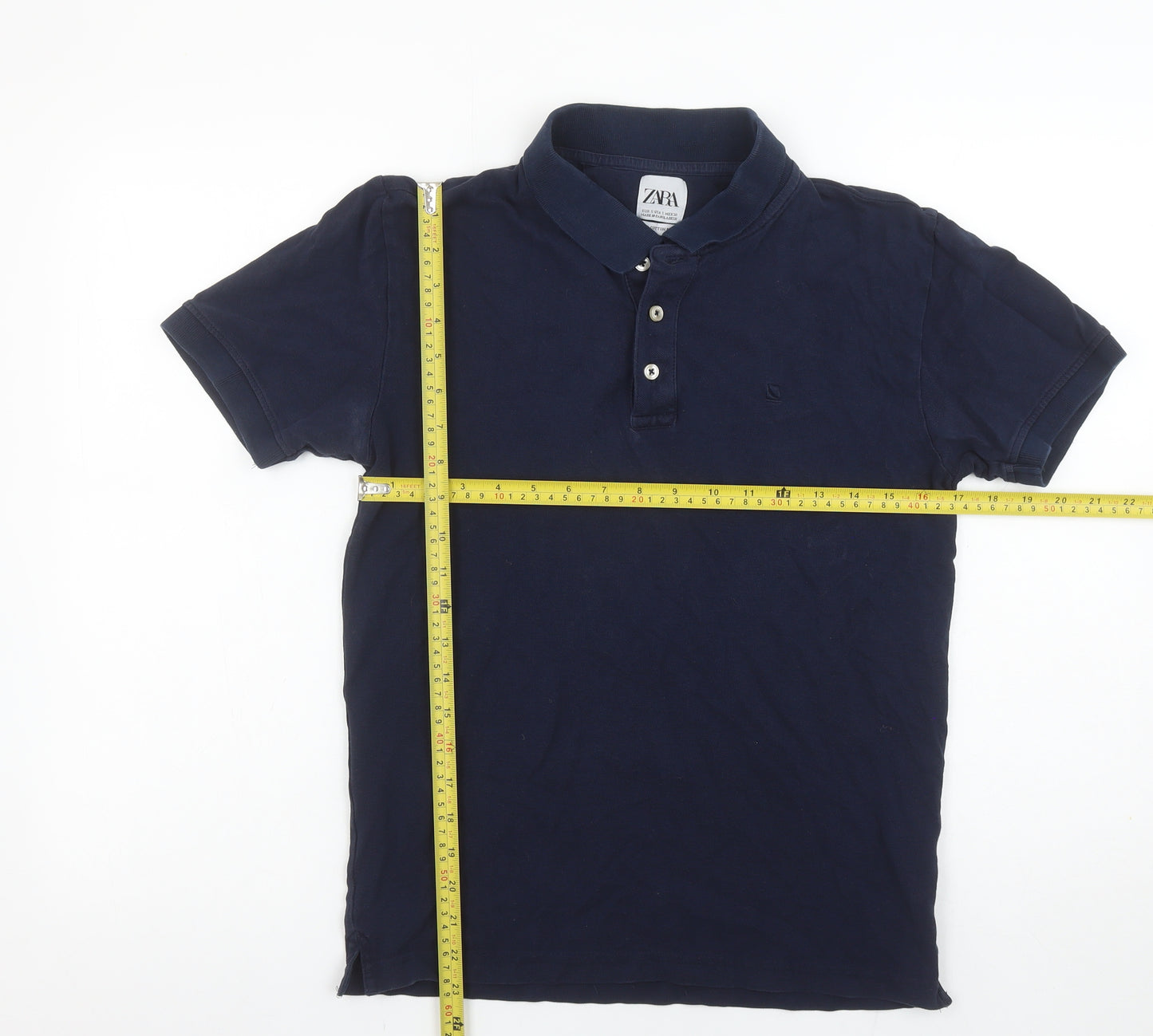 Zara Men’s Blue Slim Fit Pima Cotton Blend Polo Shirt Size S