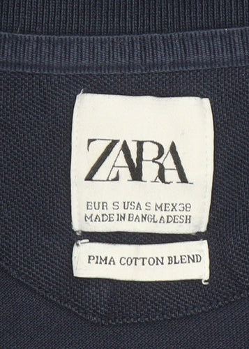 Zara Men’s Blue Slim Fit Pima Cotton Blend Polo Shirt Size S