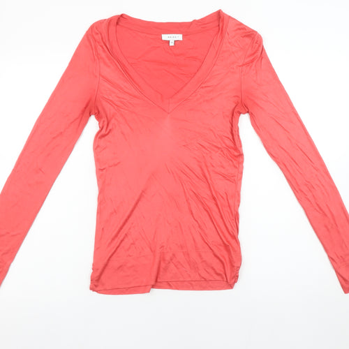 Reiss Womens Pink Long Sleeve V-Neck Basic T-Shirt XS
