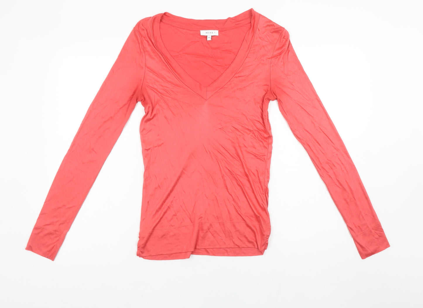 Reiss Womens Pink Long Sleeve V-Neck Basic T-Shirt XS