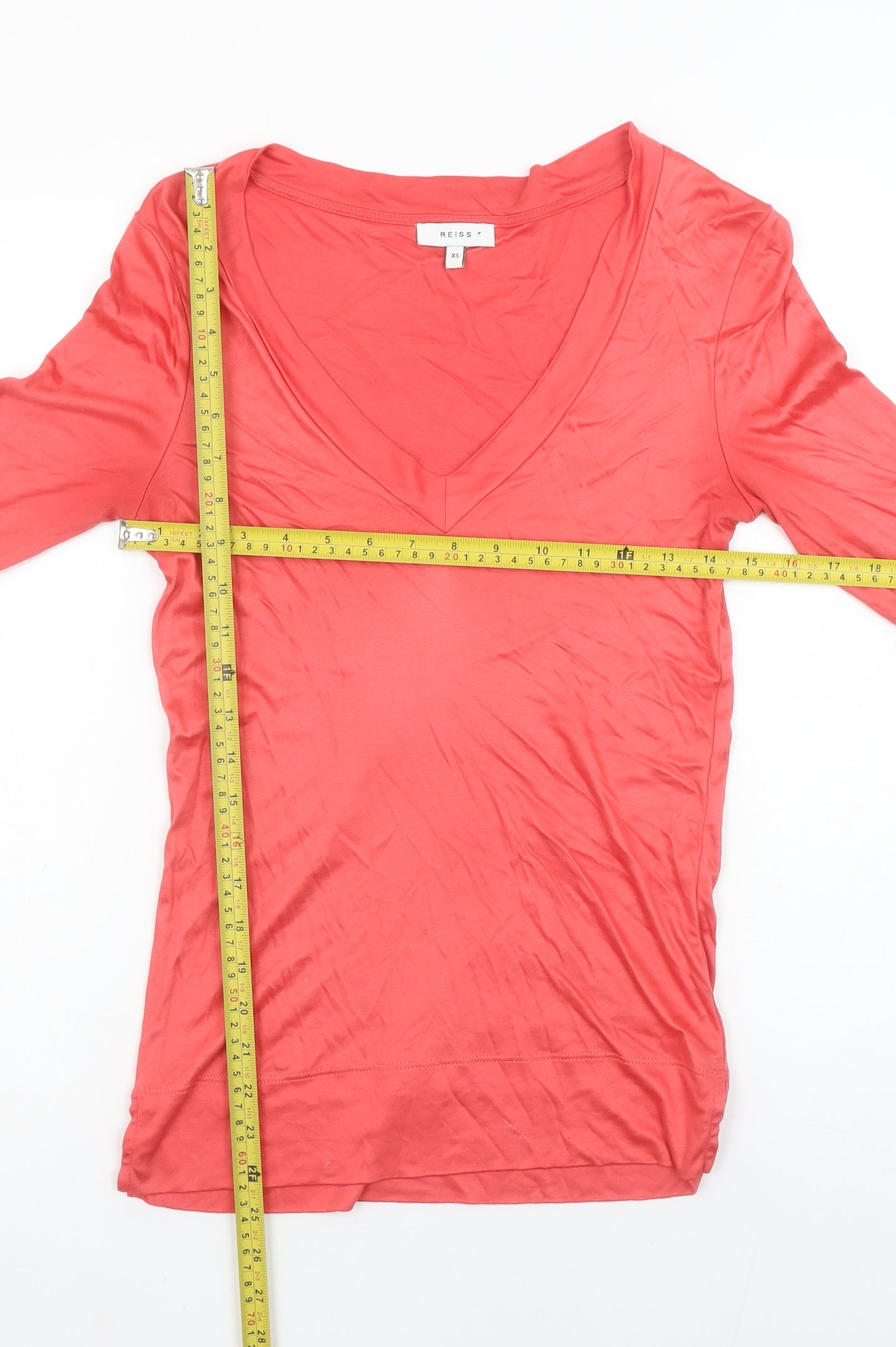 Reiss Womens Pink Long Sleeve V-Neck Basic T-Shirt XS