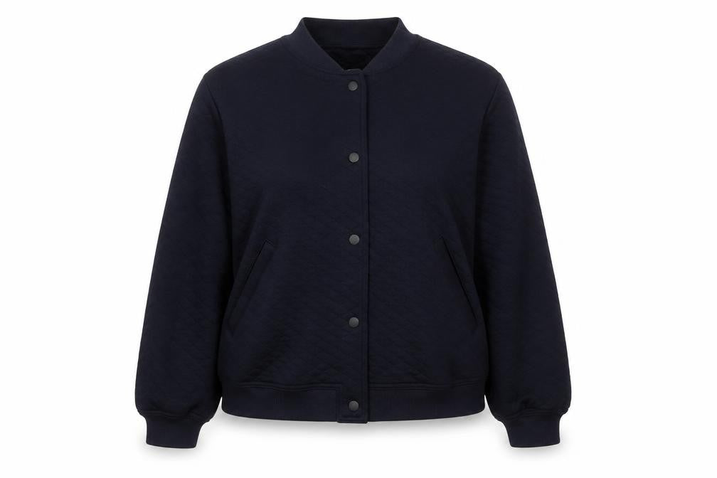 Front view of Marks & Spencer Women Dark Navy Quilted Button Sweatshirt, size 18