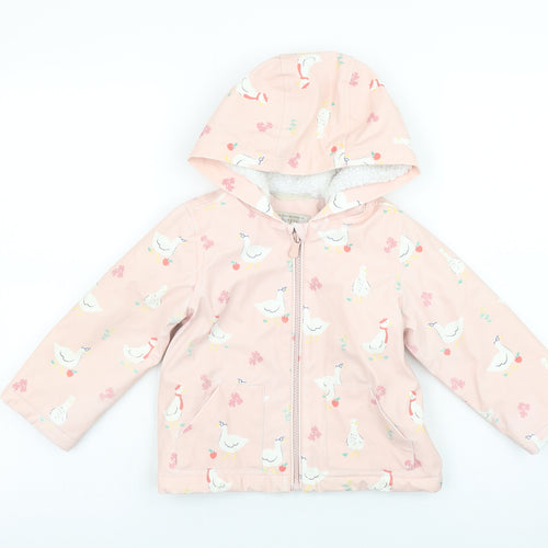 John Lewis Girls Pink Hooded Duck Print Waterproof Rain Coat 2-3 Years