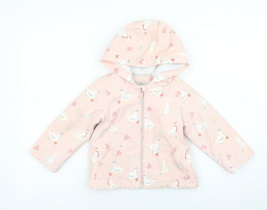 John Lewis Girls Pink Hooded Duck Print Waterproof Rain Coat 2-3 Years