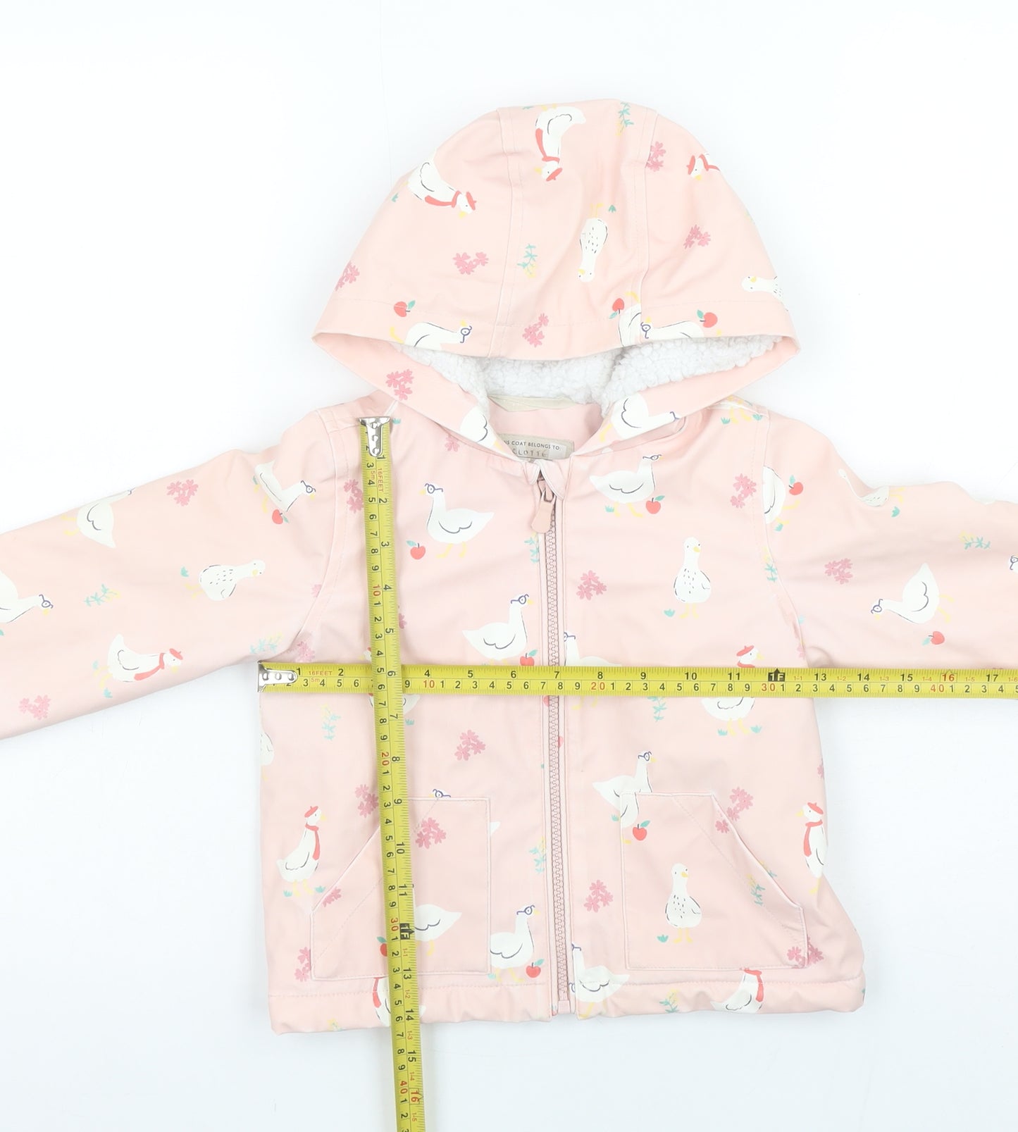 John Lewis Girls Pink Hooded Duck Print Waterproof Rain Coat 2-3 Years