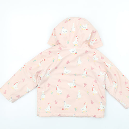 John Lewis Girls Pink Hooded Duck Print Waterproof Rain Coat 2-3 Years
