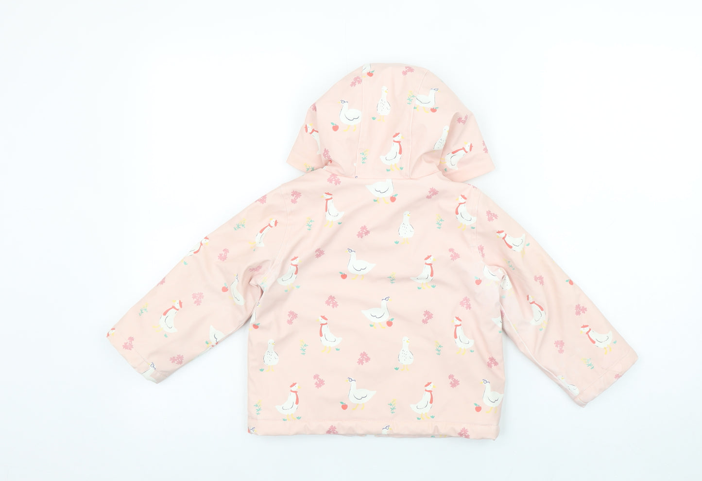 John Lewis Girls Pink Hooded Duck Print Waterproof Rain Coat 2-3 Years