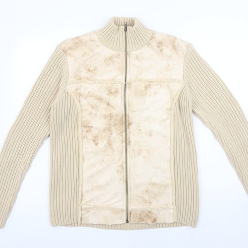 Paco Collection Women's Beige Full Zip Rib-Knit Jumper Size L