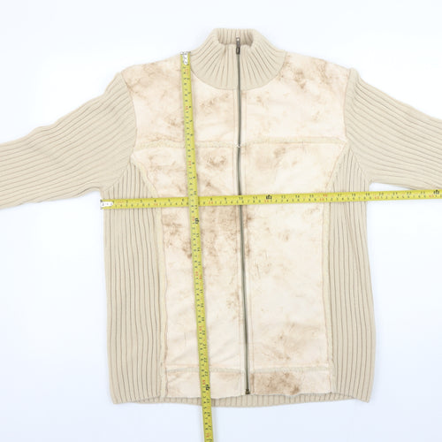 Paco Collection Women's Beige Full Zip Rib-Knit Jumper Size L