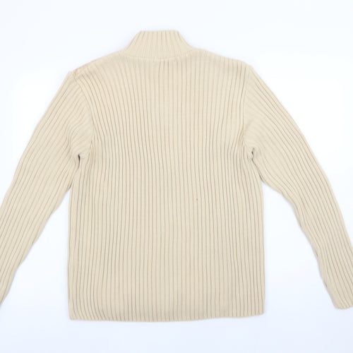 Paco Collection Women's Beige Full Zip Rib-Knit Jumper Size L