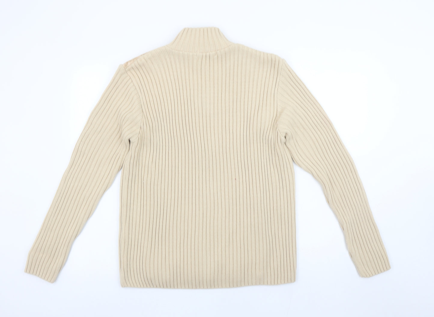 Paco Collection Women's Beige Full Zip Rib-Knit Jumper Size L