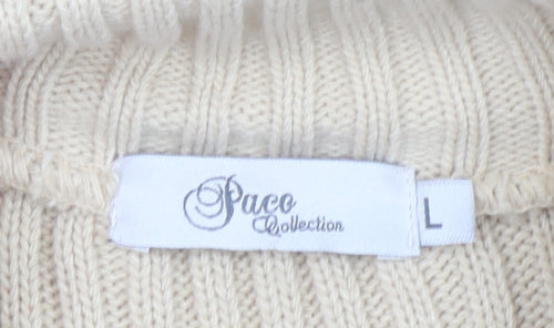 Paco Collection Women's Beige Full Zip Rib-Knit Jumper Size L
