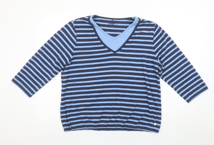 Dash Women's Blue Striped 3/4 Sleeve V-Neck T-Shirt Size 20