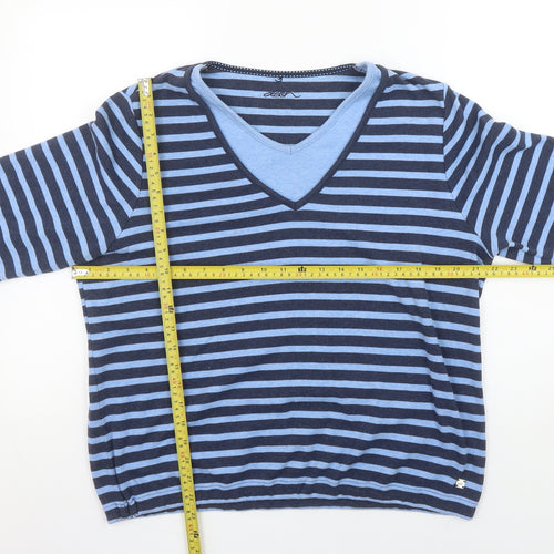 Dash Women's Blue Striped 3/4 Sleeve V-Neck T-Shirt Size 20