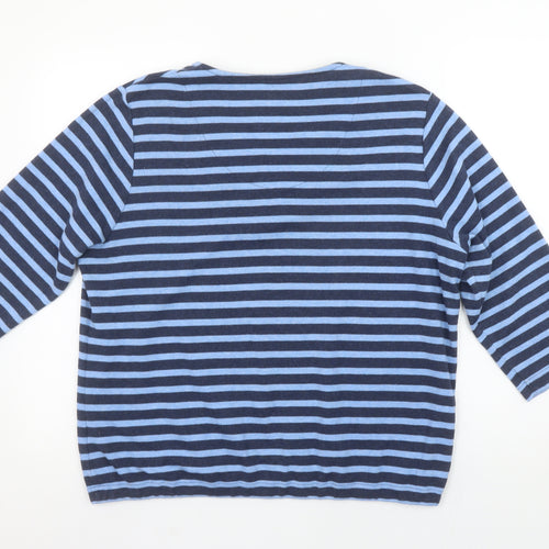 Dash Women's Blue Striped 3/4 Sleeve V-Neck T-Shirt Size 20