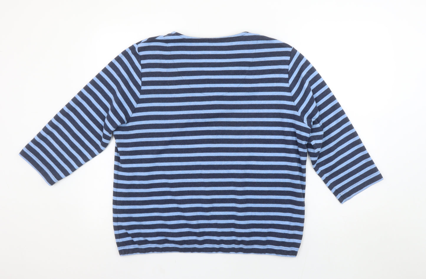 Dash Women's Blue Striped 3/4 Sleeve V-Neck T-Shirt Size 20