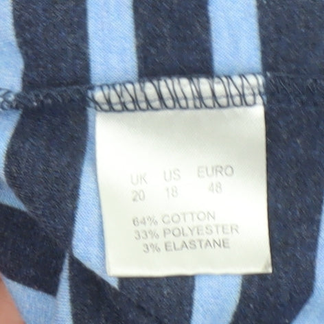 Dash Women's Blue Striped 3/4 Sleeve V-Neck T-Shirt Size 20