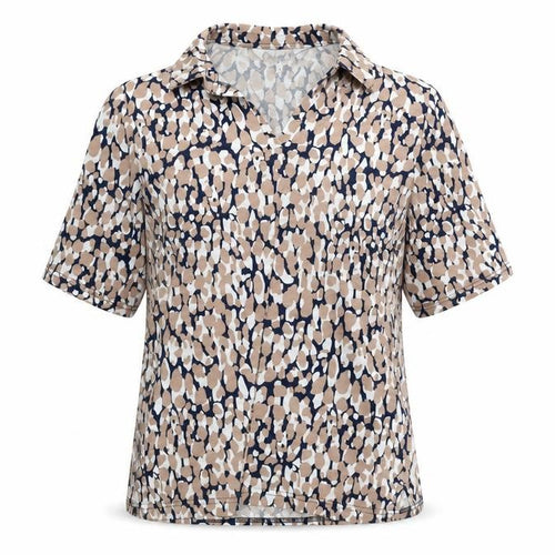 Country Collection Women Beige Collared Short Sleeve Cotton Blouse S
