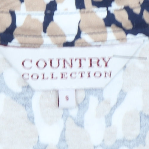 Country Collection Women Beige Collared Short Sleeve Cotton Blouse S