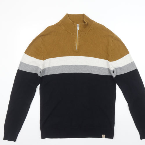 Next Men’s Multicoloured Cotton 1/2 Zip Jumper L High Neck Striped