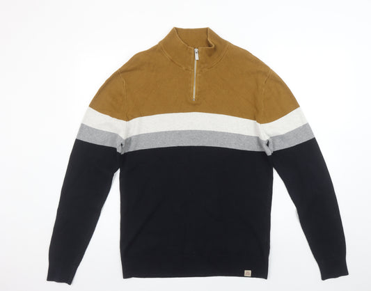 Next Men’s Multicoloured Cotton 1/2 Zip Jumper L High Neck Striped