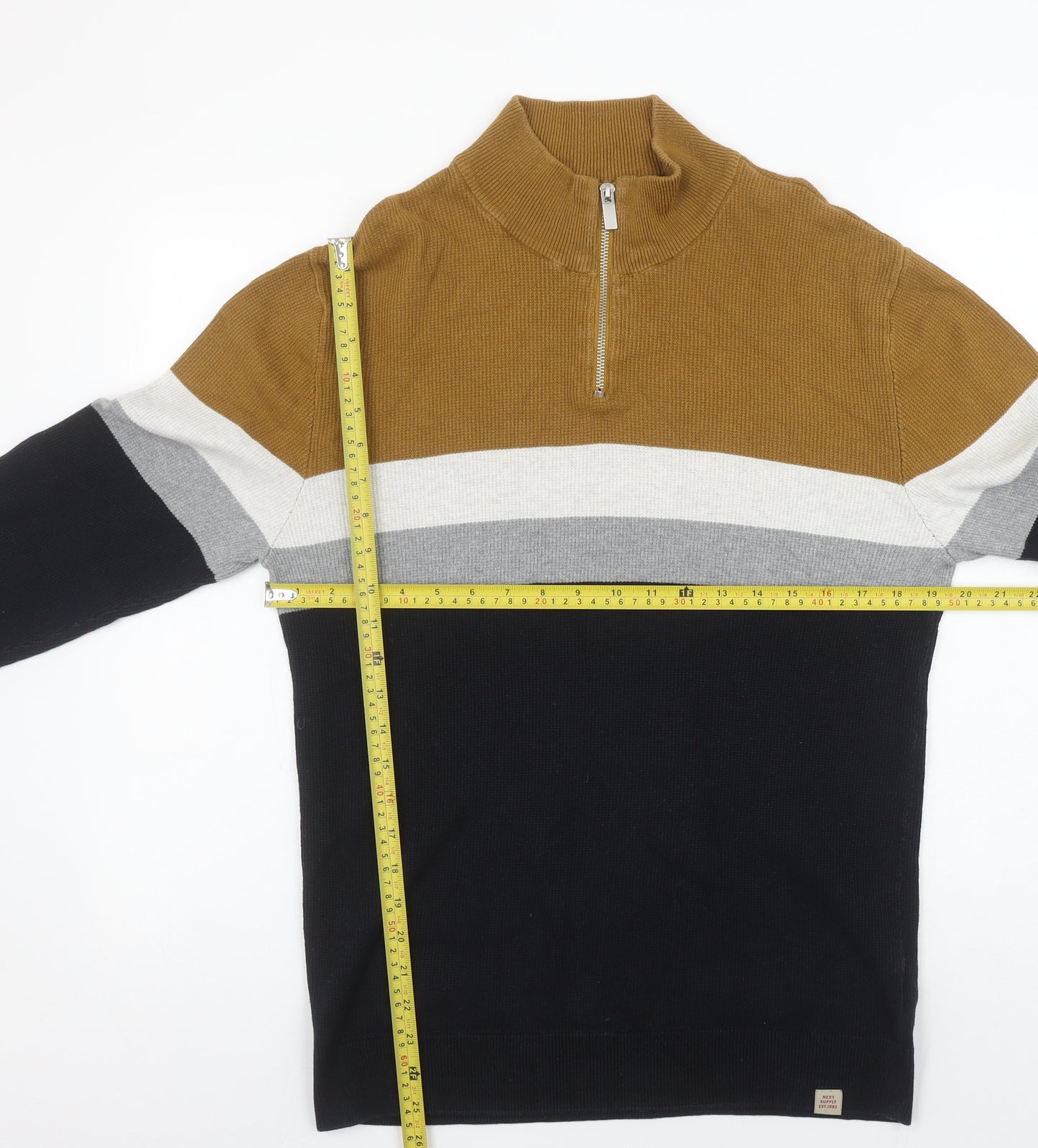 Next Men’s Multicoloured Cotton 1/2 Zip Jumper L High Neck Striped