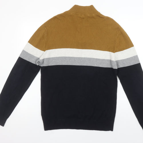 Next Men’s Multicoloured Cotton 1/2 Zip Jumper L High Neck Striped