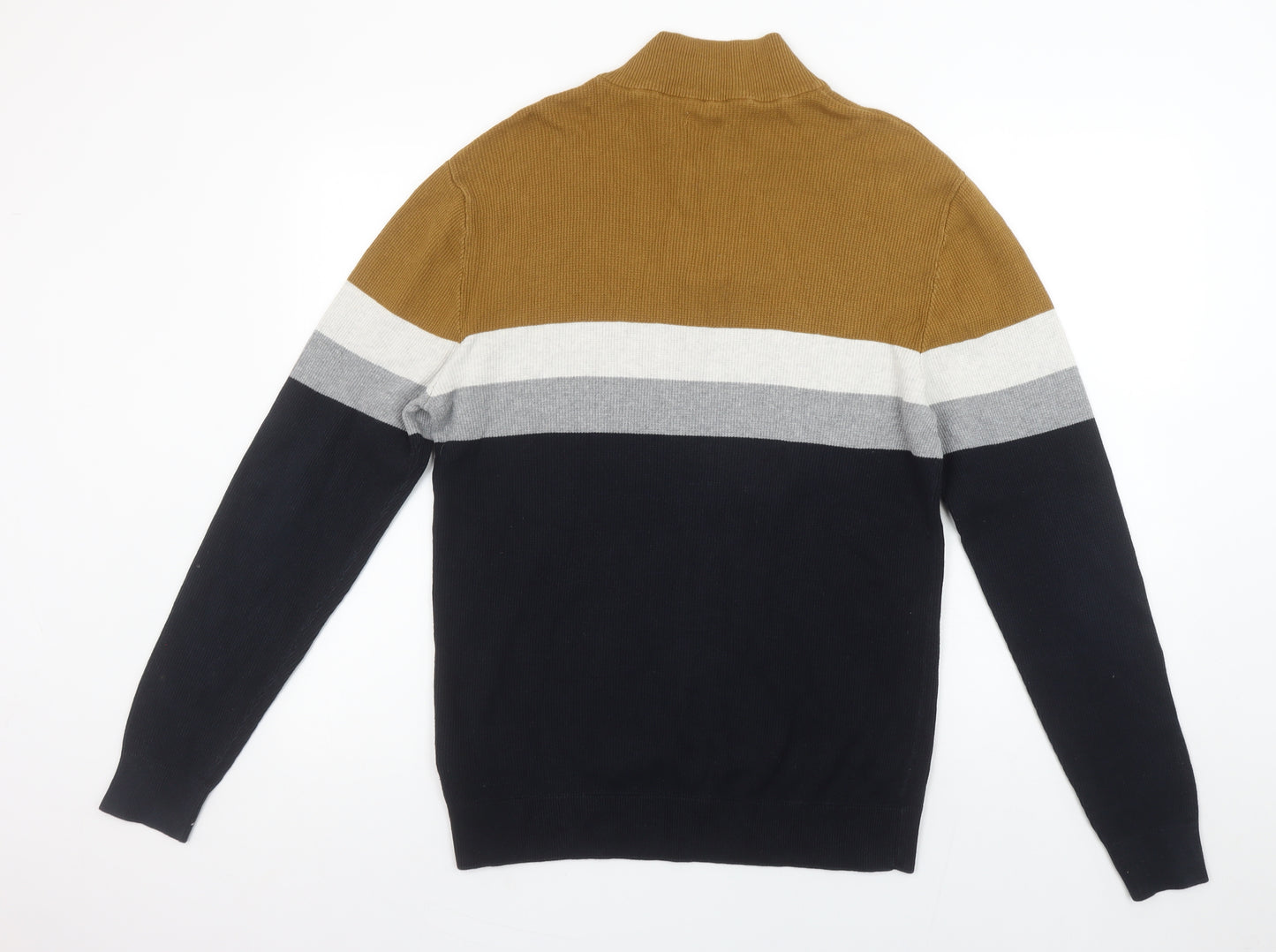 Next Men’s Multicoloured Cotton 1/2 Zip Jumper L High Neck Striped