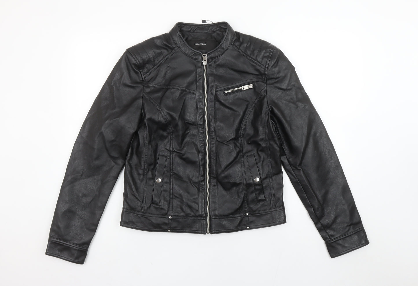 Vero Moda Women's Black Faux Leather Biker Jacket L