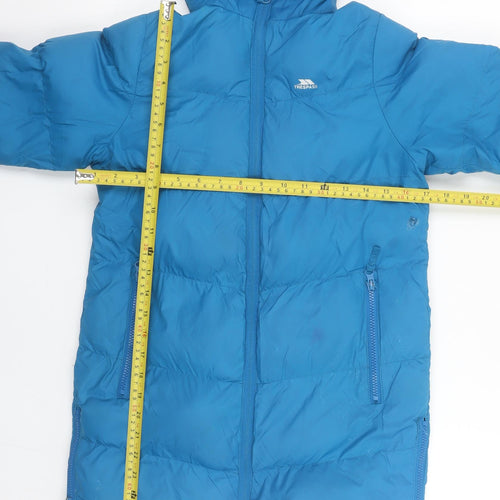 Trespass Girls Blue Hooded Puffer Jacket 7-8 Years Water Resistant Winter Coat