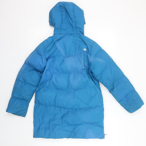 Trespass Girls Blue Hooded Puffer Jacket 7-8 Years Water Resistant Winter Coat
