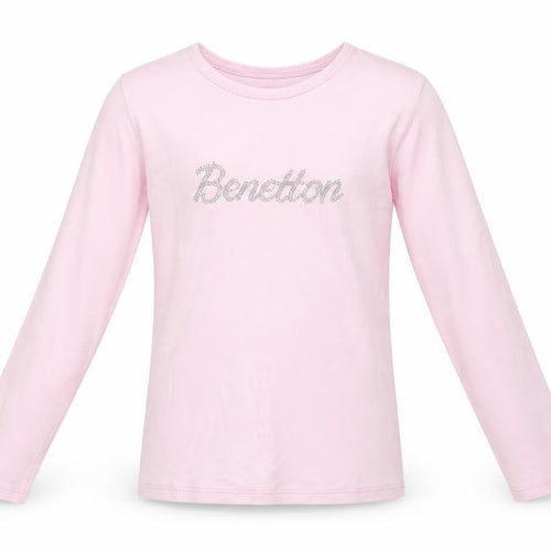 United Colors of Benetton Girls Pink Long Sleeve Logo T-Shirt 8-9 Years