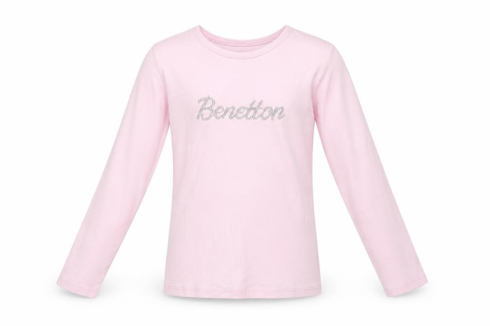 United Colors of Benetton Girls Pink Long Sleeve Logo T-Shirt 8-9 Years