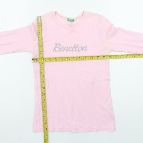United Colors of Benetton Girls Pink Long Sleeve Logo T-Shirt 8-9 Years