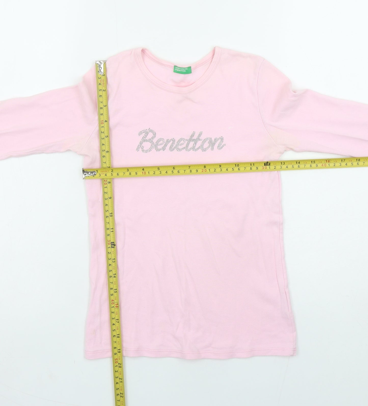 United Colors of Benetton Girls Pink Long Sleeve Logo T-Shirt 8-9 Years