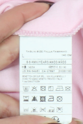 United Colors of Benetton Girls Pink Long Sleeve Logo T-Shirt 8-9 Years