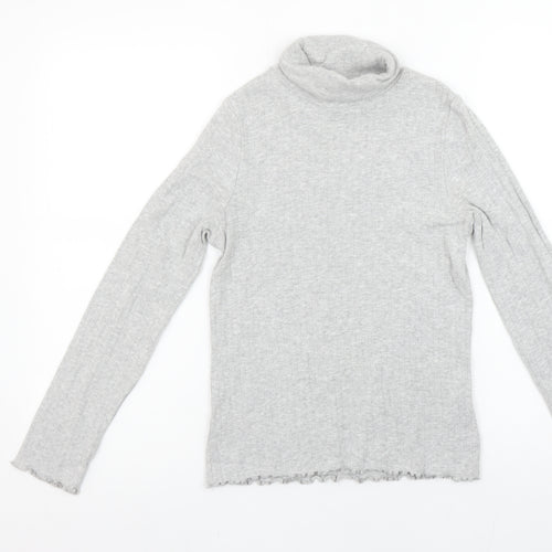 Marks and Spencer Girls Grey Long Sleeve Roll Neck Cotton Top 11-12 Years